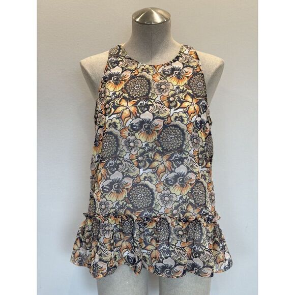 Likely Floral Ruffle Hem Top in Orange Size 4 - Picture 1 of 4